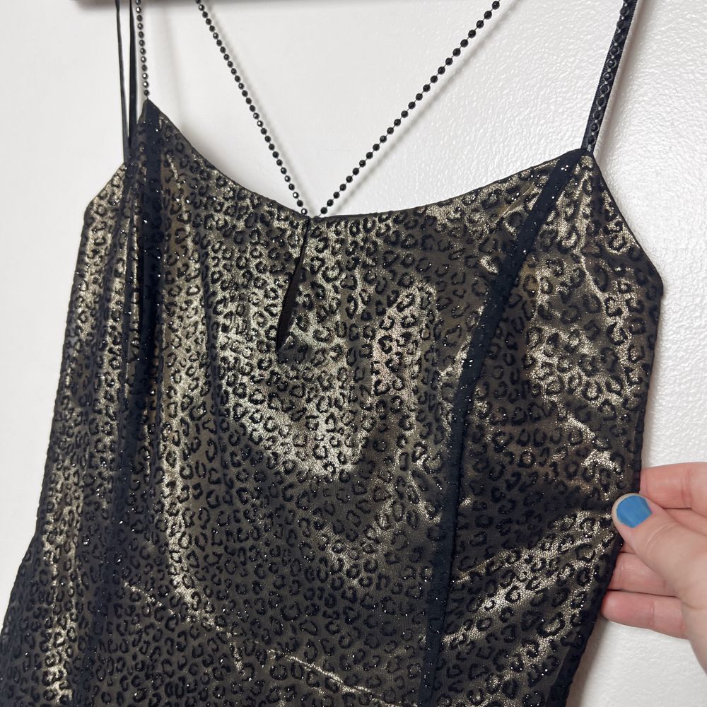Vintage Reggio Size 8 Metallic Leopard Print Maxi Dress Gold Black Formal Prom - Picture 3 of 7